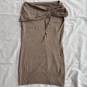 Mexx Y2K Grey-Beige Off the Shoulder Short Sleeve Mini Sweater Dress